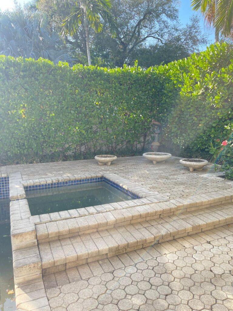 Pool patio after professional pressure cleaning